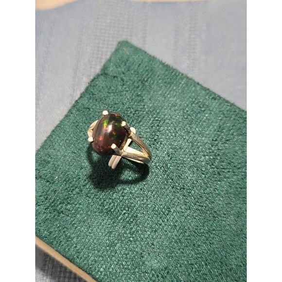 Sterling Silver Black Opal Ring Size 5.25 Prong Set Oval Gemstone Jewelry - Picture 4 of 12